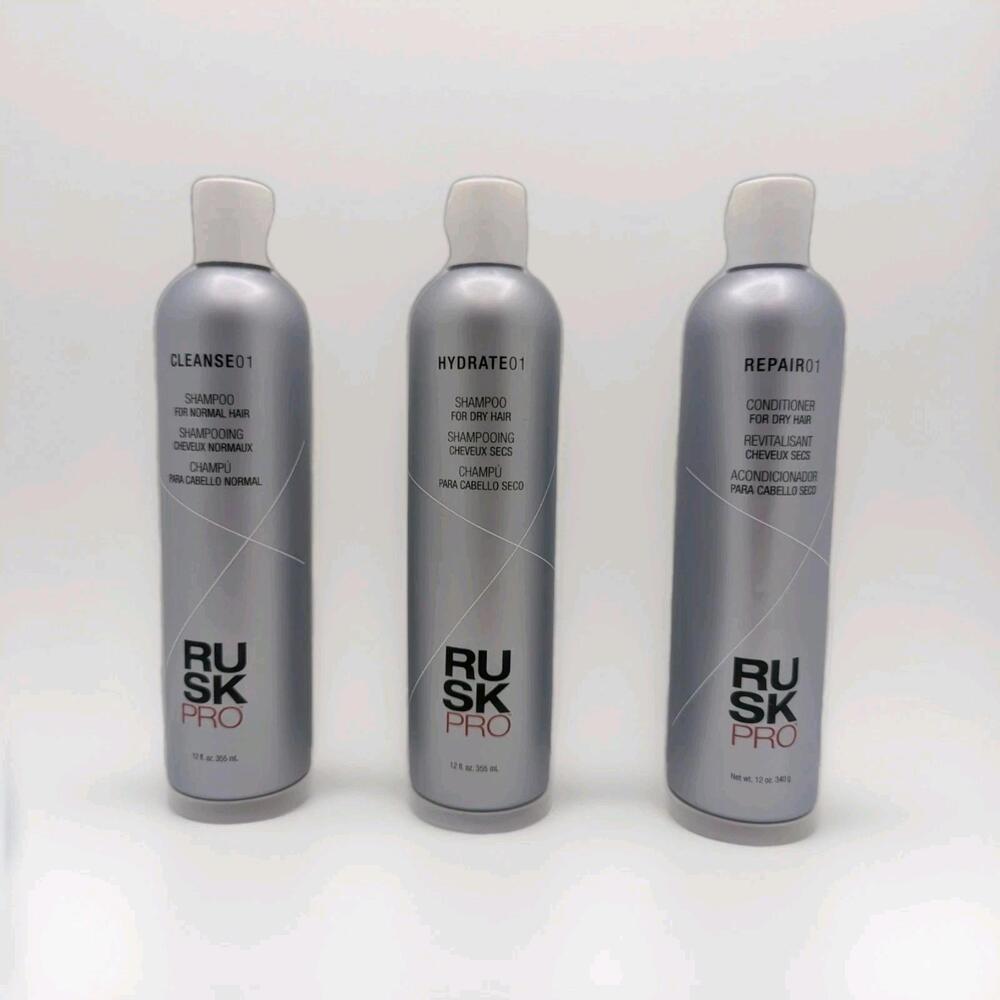 Rusk PRO Cleanse01 Hydrate01 Repair01 3 Pack 12oz Shampoo Conditioner